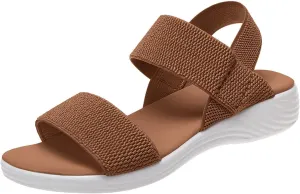 Women's Wedge Sandals Open Toe Knit Elastic Strap Slides Low Wedge Sandals Anti-Slip Lightweight Flat Sandals Concise Casual Summer Shoes Slip On Indoor Outdoor