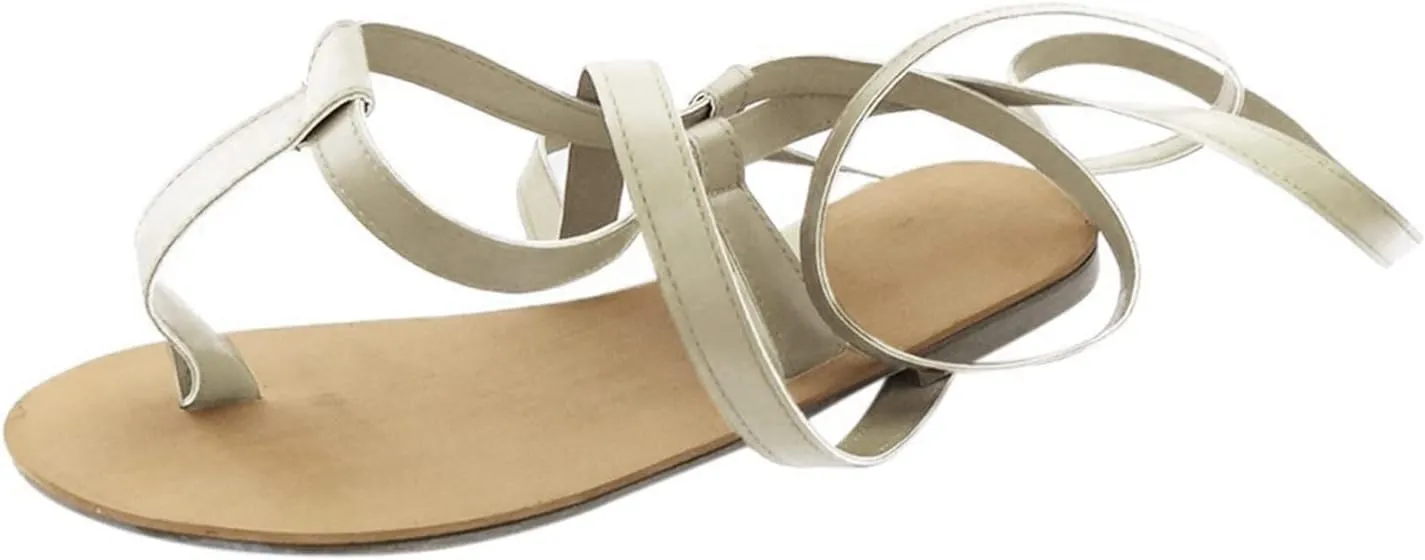 Yanzhenglip Sandals Women Dressy Summer Flat Strappy, Women's Rhinestone Sandals Lace-Up Flat Fashion Sandals Retro Peep-Toe Roman Sandals