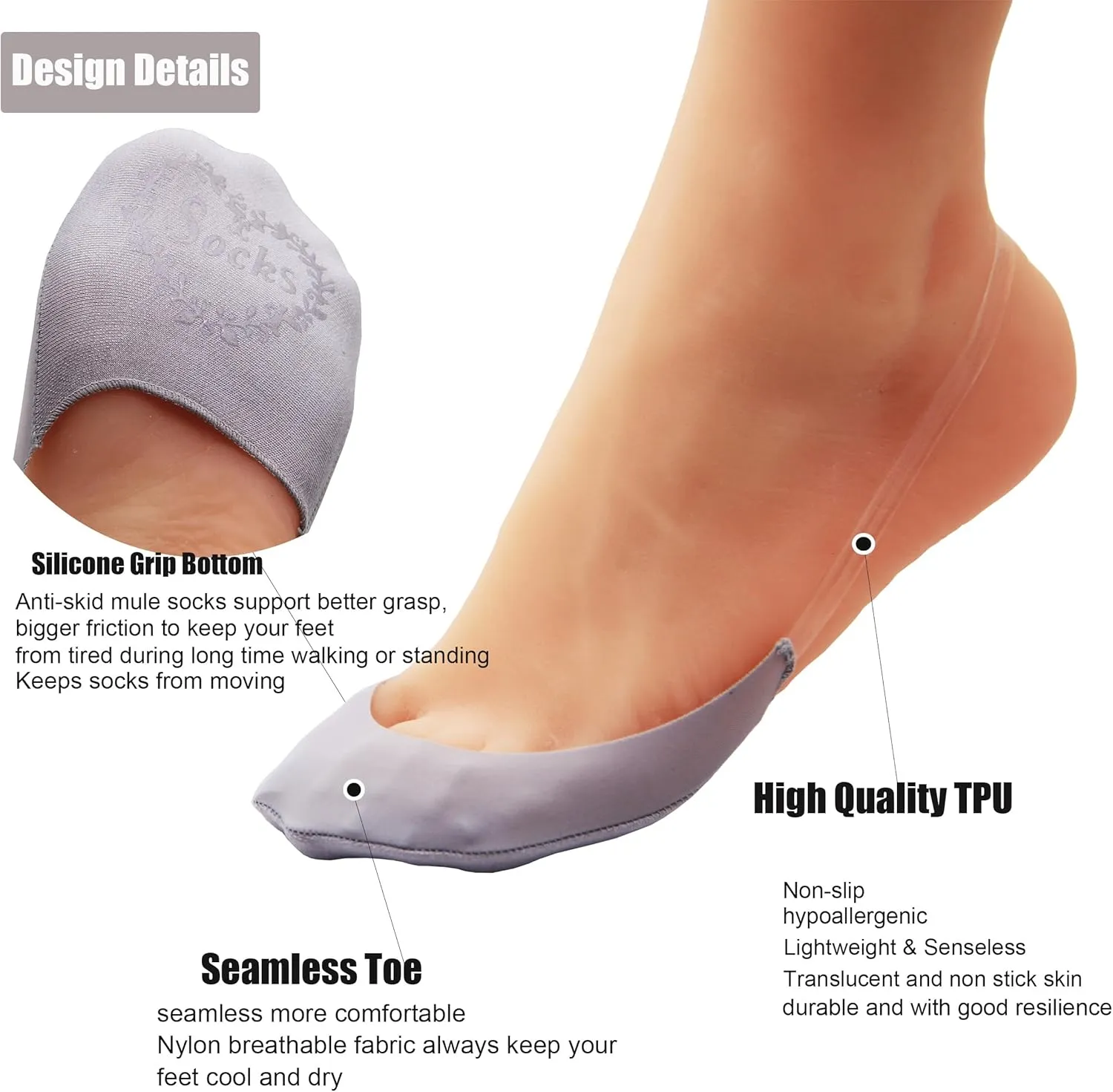YFUNNLE Womens No Show Socks 6 Pairs Nylon Ultra Low Cut Liner Socks Non-Slip Socks for Women US Size 6-9