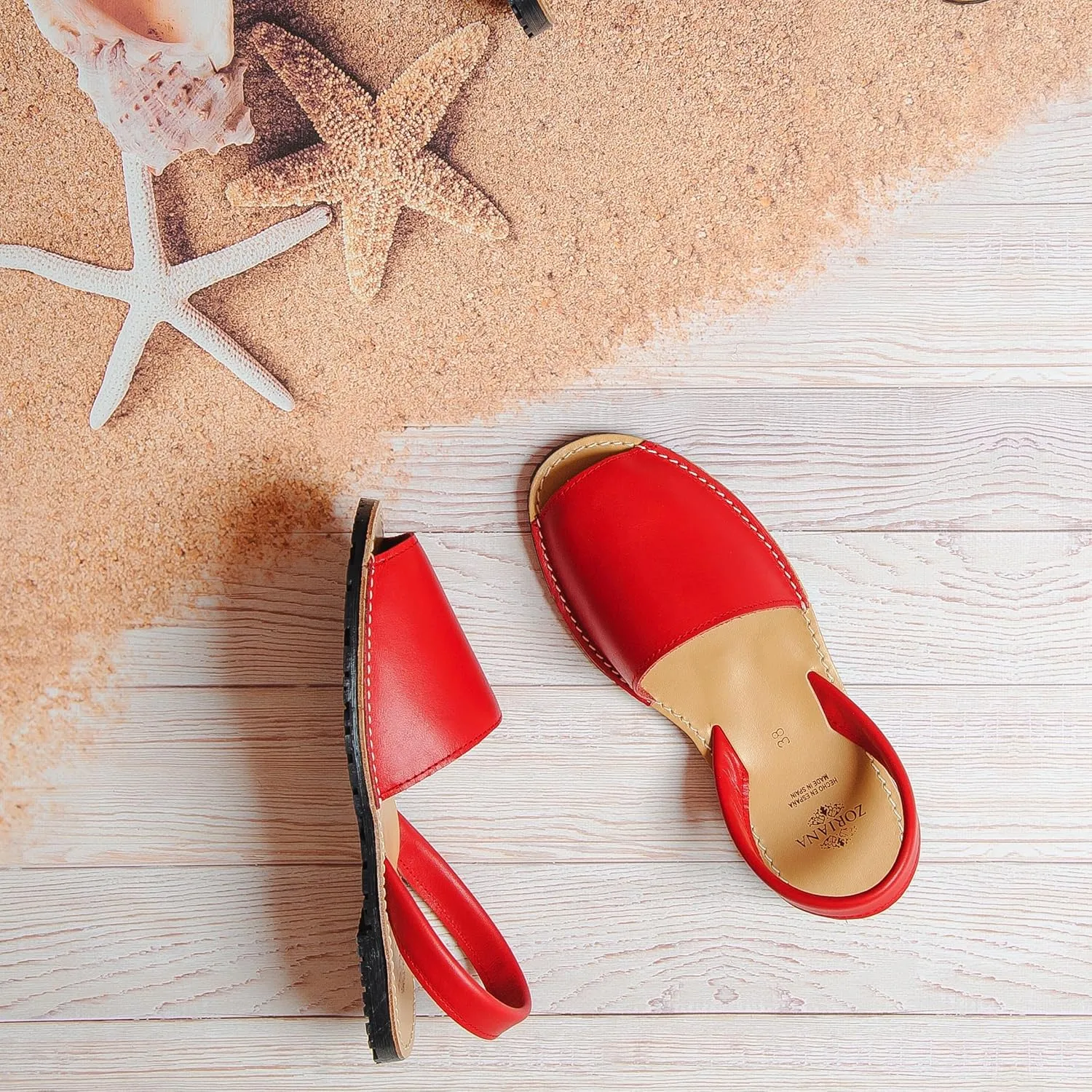 ZORIANA Sandals for Women Handmade Leather, Dressy, Comfortable Sling Back Shoes Flat - Fashion Exclusively Made in Spain - Avarca Summer Trending Slingback Shoes 2023, 100% Spanish Genuine Leather
