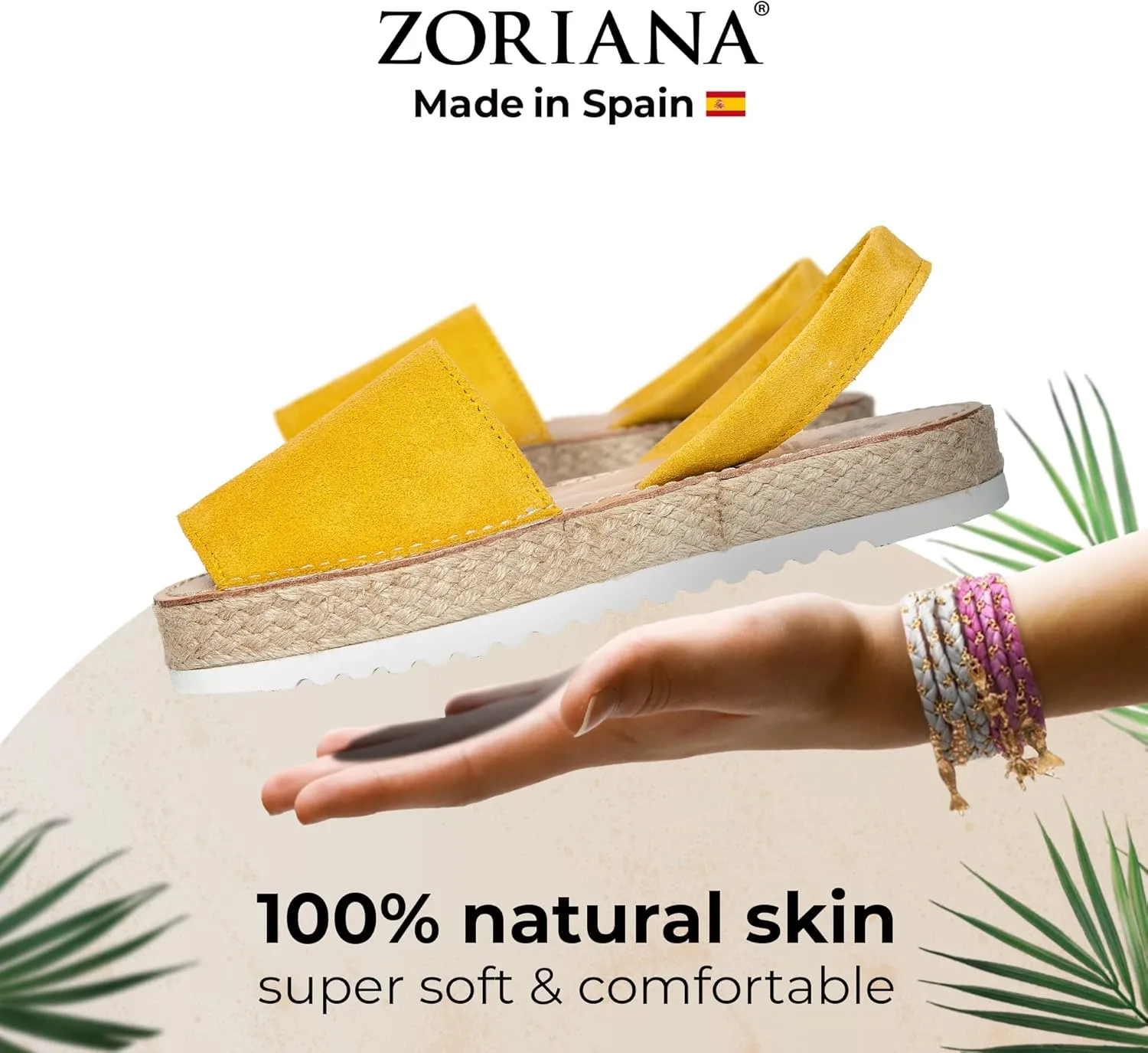 ZORIANA Sandals for Women Handmade Leather, Dressy, Comfortable Sling Back Shoes Flat - Fashion Exclusively Made in Spain - Avarca Summer Trending Slingback Shoes 2023, 100% Spanish Genuine Leather