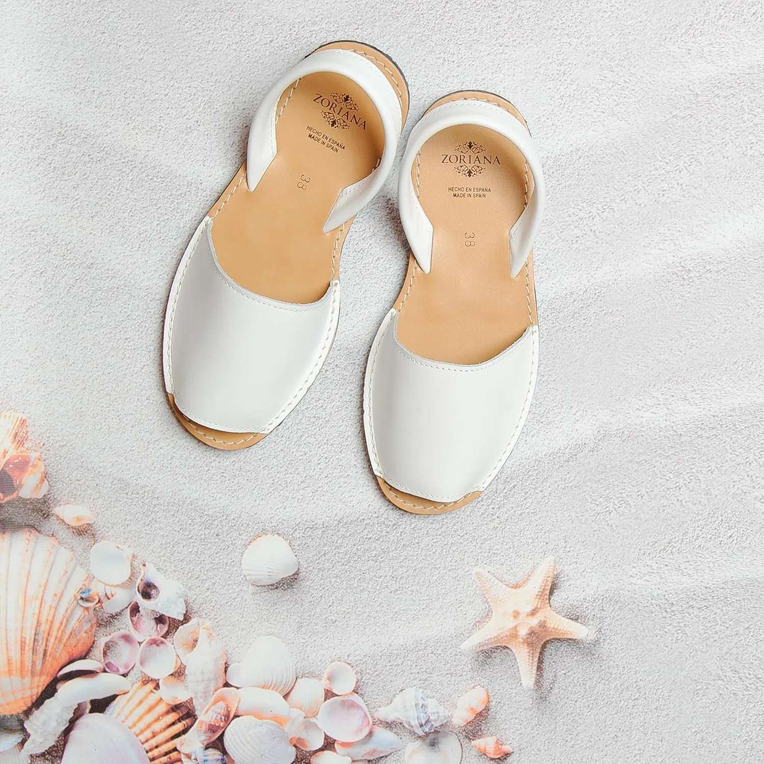 ZORIANA Sandals for Women Handmade Leather, Dressy, Comfortable Sling Back Shoes Flat - Fashion Exclusively Made in Spain - Avarca Summer Trending Slingback Shoes 2023, 100% Spanish Genuine Leather