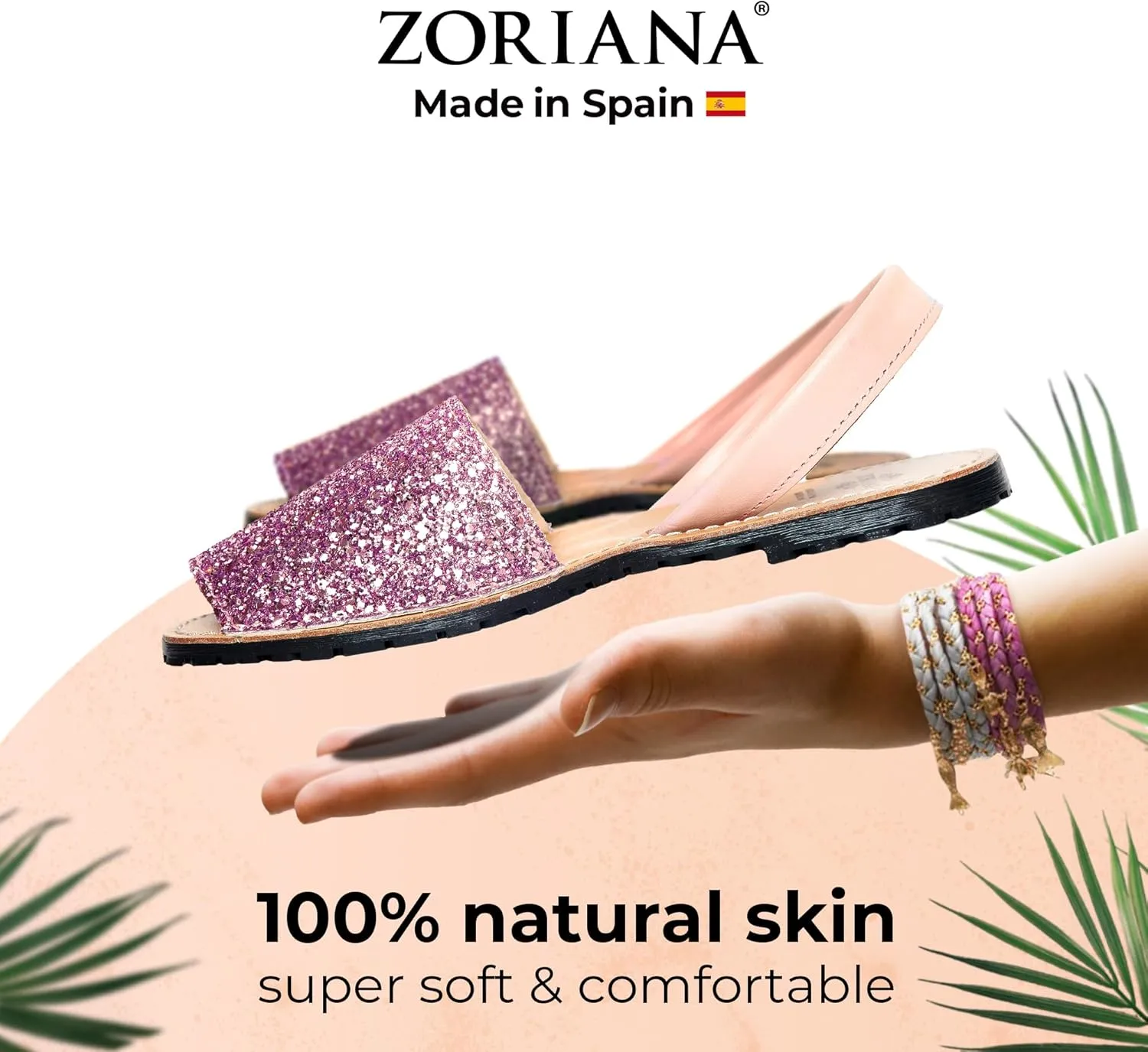 ZORIANA Sandals for Women Handmade Leather, Dressy, Comfortable Sling Back Shoes Flat - Fashion Exclusively Made in Spain - Avarca Summer Trending Slingback Shoes 2023, 100% Spanish Genuine Leather