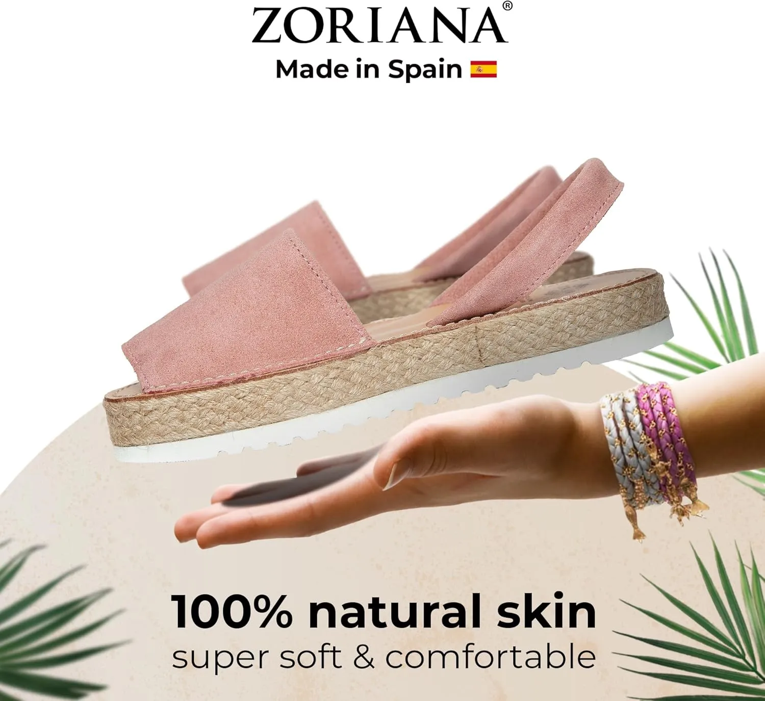 ZORIANA Sandals for Women Handmade Leather, Dressy, Comfortable Sling Back Shoes Flat - Fashion Exclusively Made in Spain - Avarca Summer Trending Slingback Shoes 2023, 100% Spanish Genuine Leather