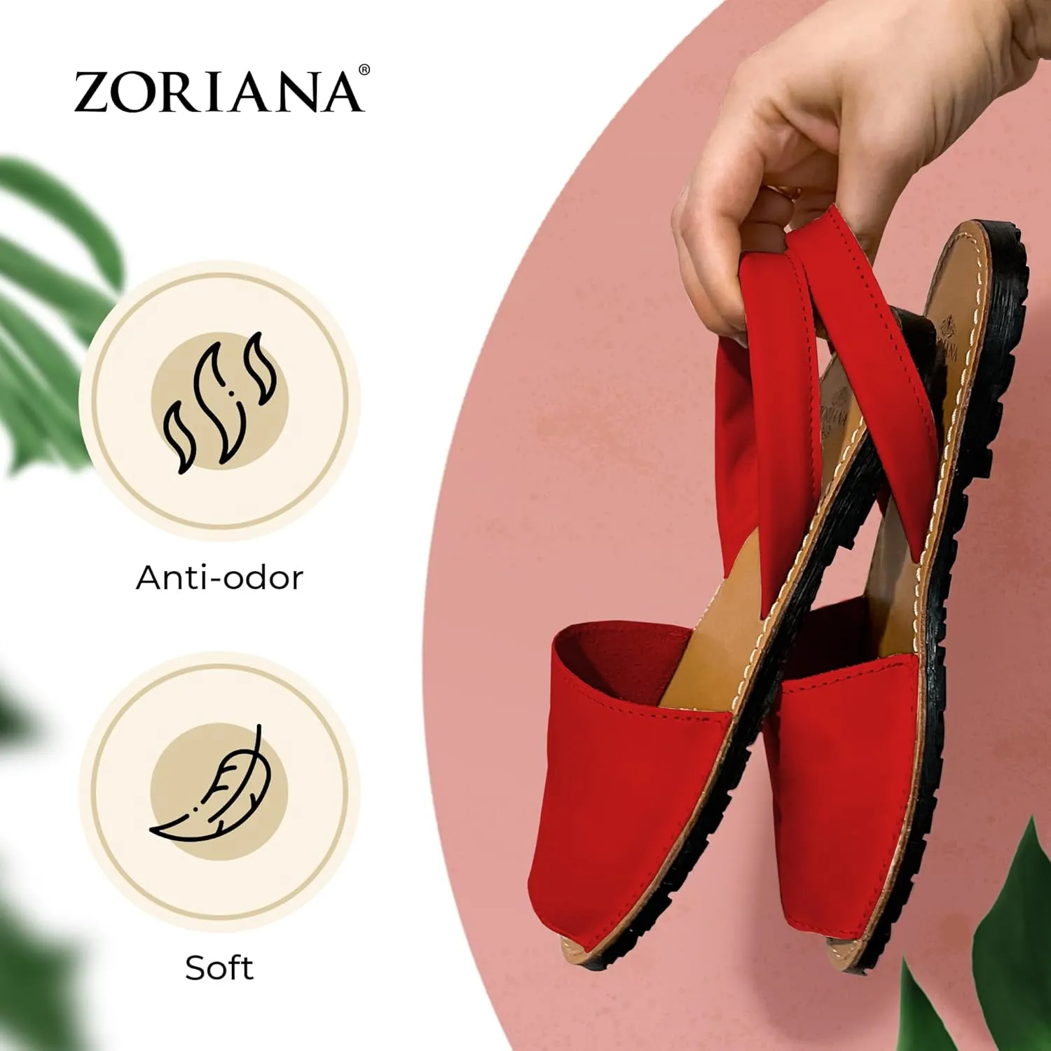 ZORIANA Sandals for Women Handmade Leather, Dressy, Comfortable Sling Back Shoes Flat - Fashion Exclusively Made in Spain - Avarca Summer Trending Slingback Shoes 2023, 100% Spanish Genuine Leather