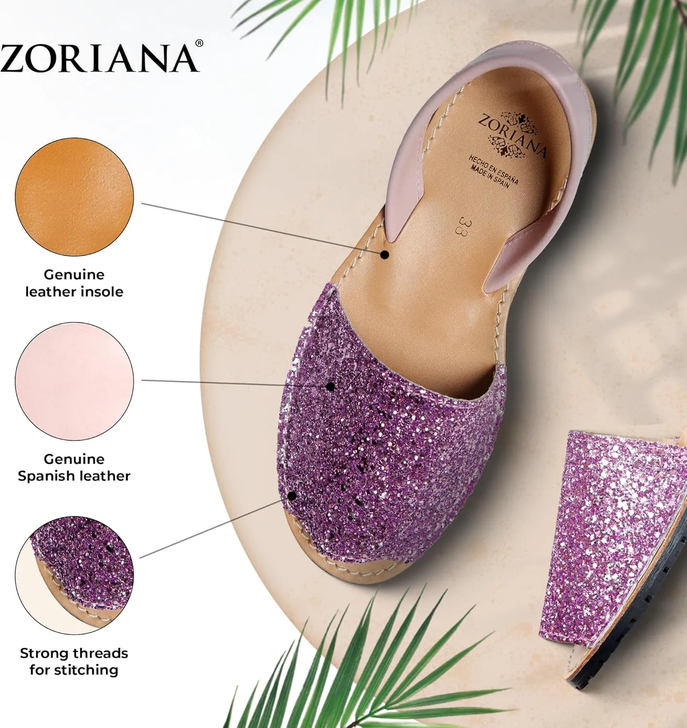 ZORIANA Sandals for Women Handmade Leather, Dressy, Comfortable Sling Back Shoes Flat - Fashion Exclusively Made in Spain - Avarca Summer Trending Slingback Shoes 2023, 100% Spanish Genuine Leather