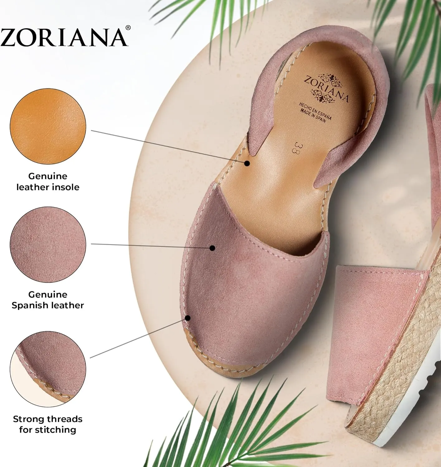ZORIANA Sandals for Women Handmade Leather, Dressy, Comfortable Sling Back Shoes Flat - Fashion Exclusively Made in Spain - Avarca Summer Trending Slingback Shoes 2023, 100% Spanish Genuine Leather