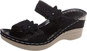 ZSpzx Women's Orthotic Cushion Sandals Foot Arch Support Plantar Fasciitis Bunion Open Toe Wedge Slide Flowers Comfortable Dressy Summer Casual Womens Shoes Orthopedic Non Slip-on Outdoor Slides